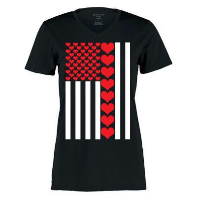 Valentines Day American Flag Women's Momentum V-Neck T-Shirt