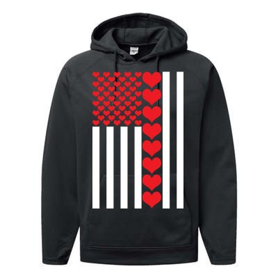 Valentines Day American Flag Performance Fleece Hoodie