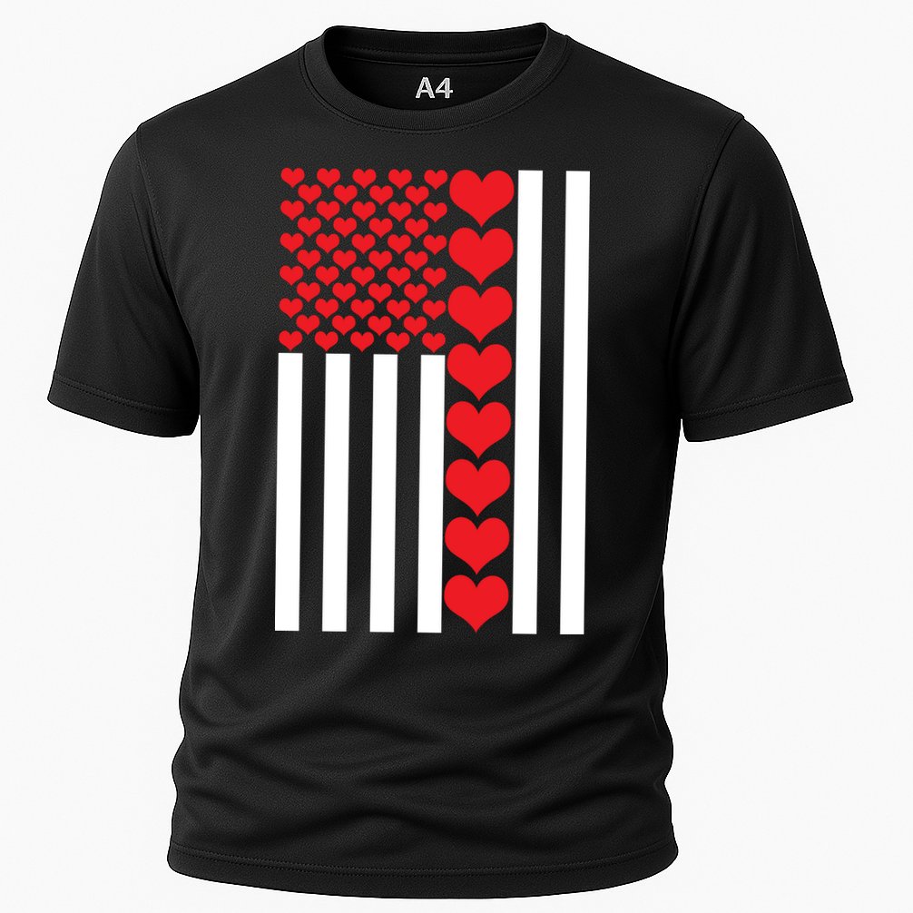 Valentines Day American Flag Cooling Performance Crew T-Shirt