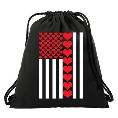 Valentines Day American Flag Drawstring Bag