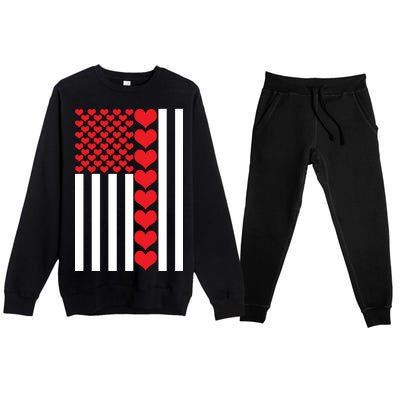 Valentines Day American Flag Premium Crewneck Sweatsuit Set