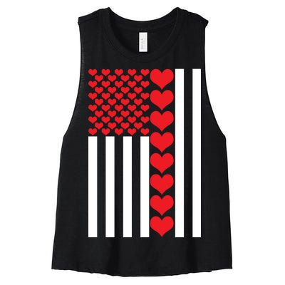 Valentines Day American Flag Women's Racerback Cropped Tank