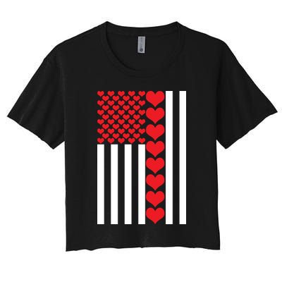 Valentines Day American Flag Women's Crop Top Tee