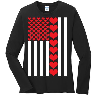 Valentines Day American Flag Ladies Long Sleeve Shirt