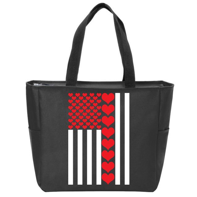 Valentines Day American Flag Zip Tote Bag
