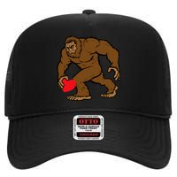 Valentines Day Bigfoot Heart Sasquatch High Crown Mesh Back Trucker Hat