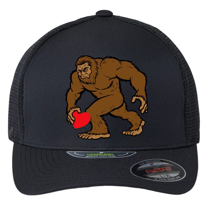 Valentines Day Bigfoot Heart Sasquatch Flexfit Unipanel Trucker Cap