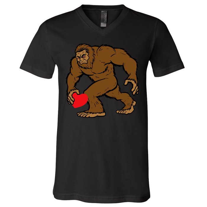 Valentines Day Bigfoot Heart Sasquatch V-Neck T-Shirt