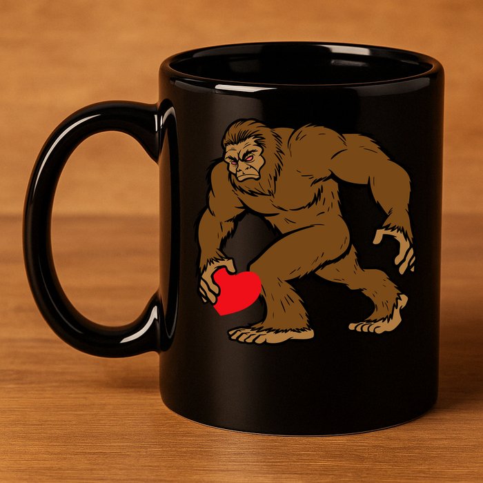 Valentines Day Bigfoot Heart Sasquatch 11oz C Handle Ceramic Mug