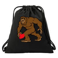 Valentines Day Bigfoot Heart Sasquatch Drawstring Bag