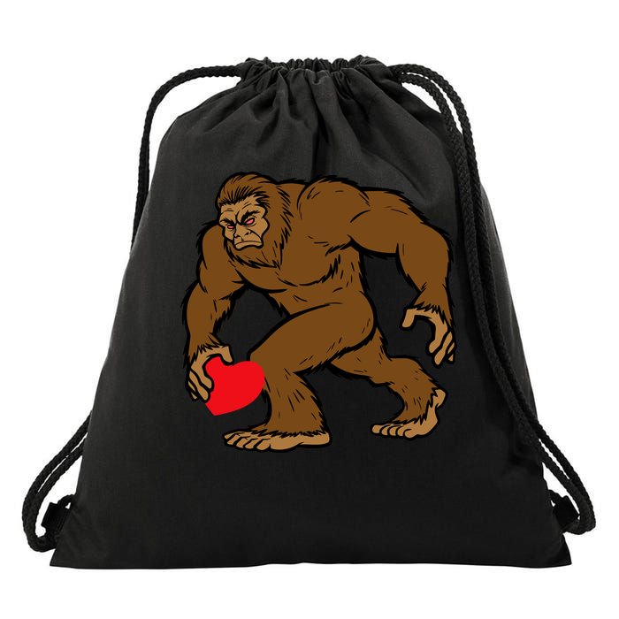 Valentines Day Bigfoot Heart Sasquatch Drawstring Bag