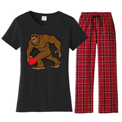 Valentines Day Bigfoot Heart Sasquatch Women's Flannel Pajama Set