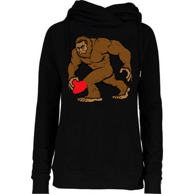 Valentines Day Bigfoot Heart Sasquatch Womens Funnel Neck Pullover Hood