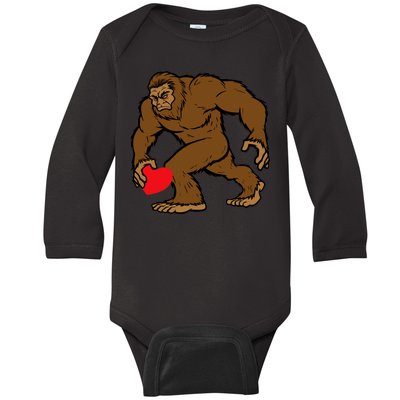 Valentines Day Bigfoot Heart Sasquatch Baby Long Sleeve Bodysuit