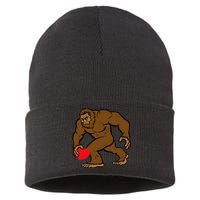 Valentines Day Bigfoot Heart Sasquatch Sustainable Knit Beanie