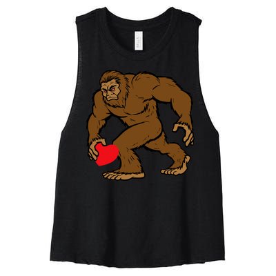 Valentines Day Bigfoot Heart Sasquatch Women's Racerback Cropped Tank