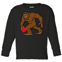 Valentines Day Bigfoot Heart Sasquatch Toddler Long Sleeve Shirt