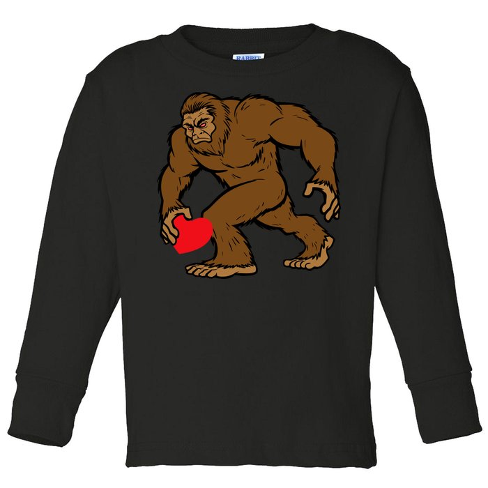 Valentines Day Bigfoot Heart Sasquatch Toddler Long Sleeve Shirt