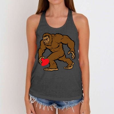 Valentines Day Bigfoot Heart Sasquatch Women's Knotted Racerback Tank