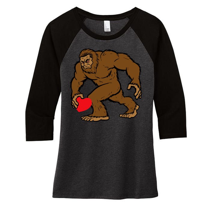 Valentines Day Bigfoot Heart Sasquatch Women's Tri-Blend 3/4-Sleeve Raglan Shirt