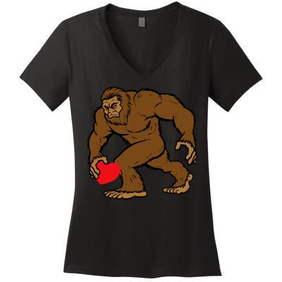 Valentines Day Bigfoot Heart Sasquatch Women's V-Neck T-Shirt