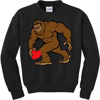 Valentines Day Bigfoot Heart Sasquatch Kids Sweatshirt