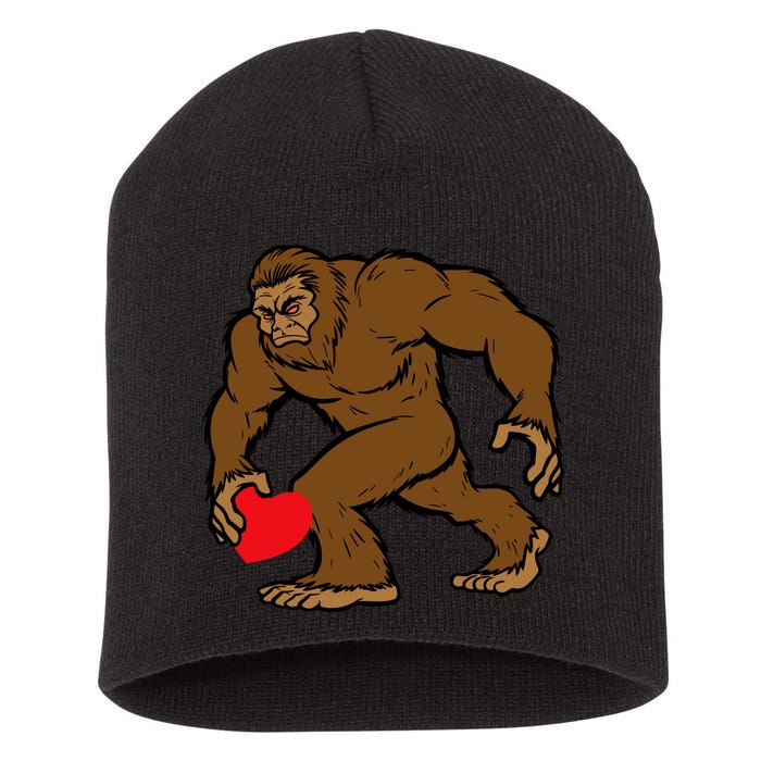 Valentines Day Bigfoot Heart Sasquatch Short Acrylic Beanie