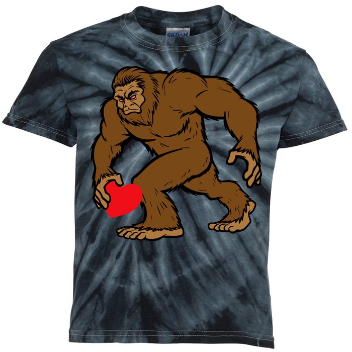 Valentines Day Bigfoot Heart Sasquatch Kids Tie-Dye T-Shirt