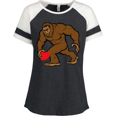 Valentines Day Bigfoot Heart Sasquatch Enza Ladies Jersey Colorblock Tee