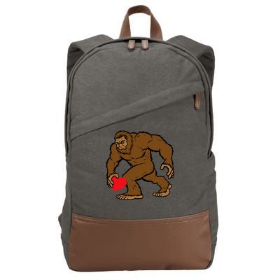 Valentines Day Bigfoot Heart Sasquatch Cotton Canvas Backpack