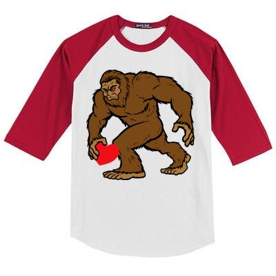 Valentines Day Bigfoot Heart Sasquatch Kids Colorblock Raglan Jersey