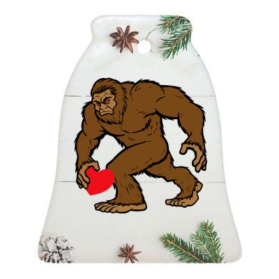 Valentines Day Bigfoot Heart Sasquatch Ceramic Bell Ornament