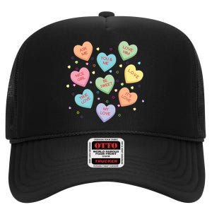 Valentine's Day Candy Hearts High Crown Mesh Back Trucker Hat