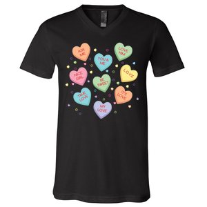 Valentine's Day Candy Hearts V-Neck T-Shirt