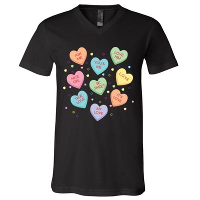Valentine's Day Candy Hearts V-Neck T-Shirt