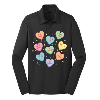 Valentine's Day Candy Hearts Silk Touch Performance Long Sleeve Polo