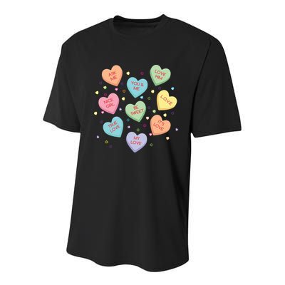 Valentine's Day Candy Hearts Youth Performance Sprint T-Shirt