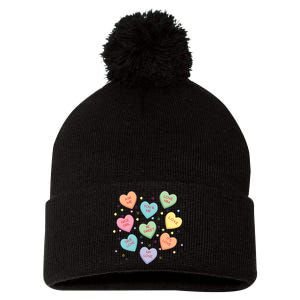 Valentine's Day Candy Hearts Pom Pom 12in Knit Beanie