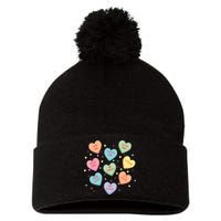 Valentine's Day Candy Hearts Pom Pom 12in Knit Beanie