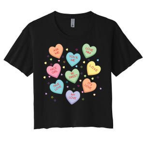 Valentine's Day Candy Hearts Women's Crop Top Tee