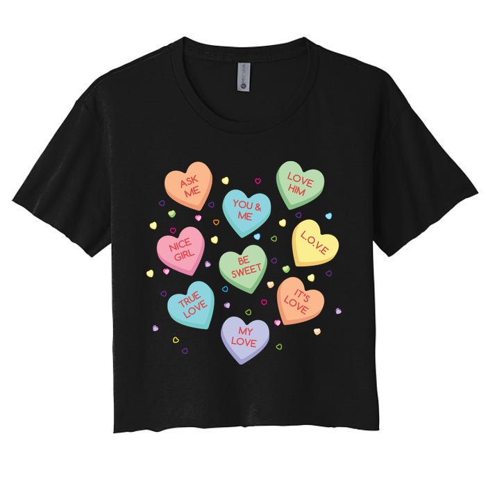 Valentine's Day Candy Hearts Women's Crop Top Tee
