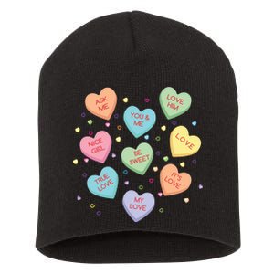 Valentine's Day Candy Hearts Short Acrylic Beanie