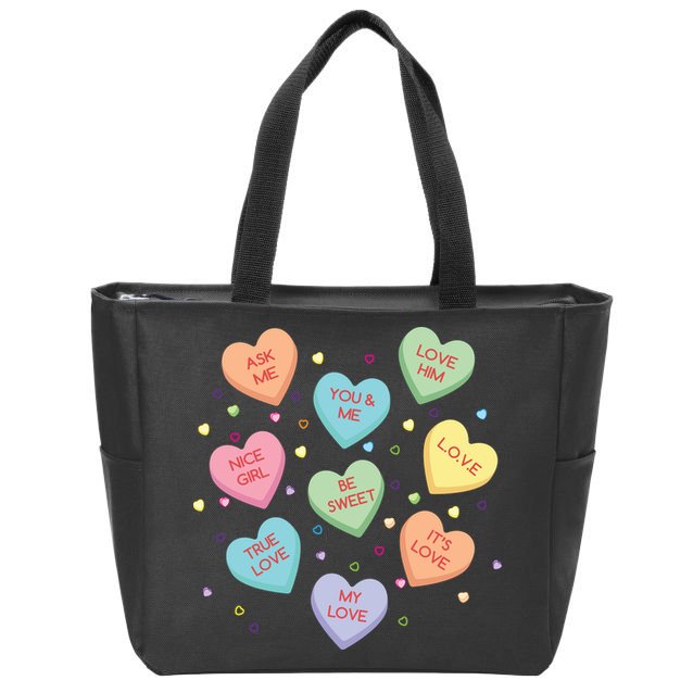 Valentine's Day Candy Hearts Zip Tote Bag
