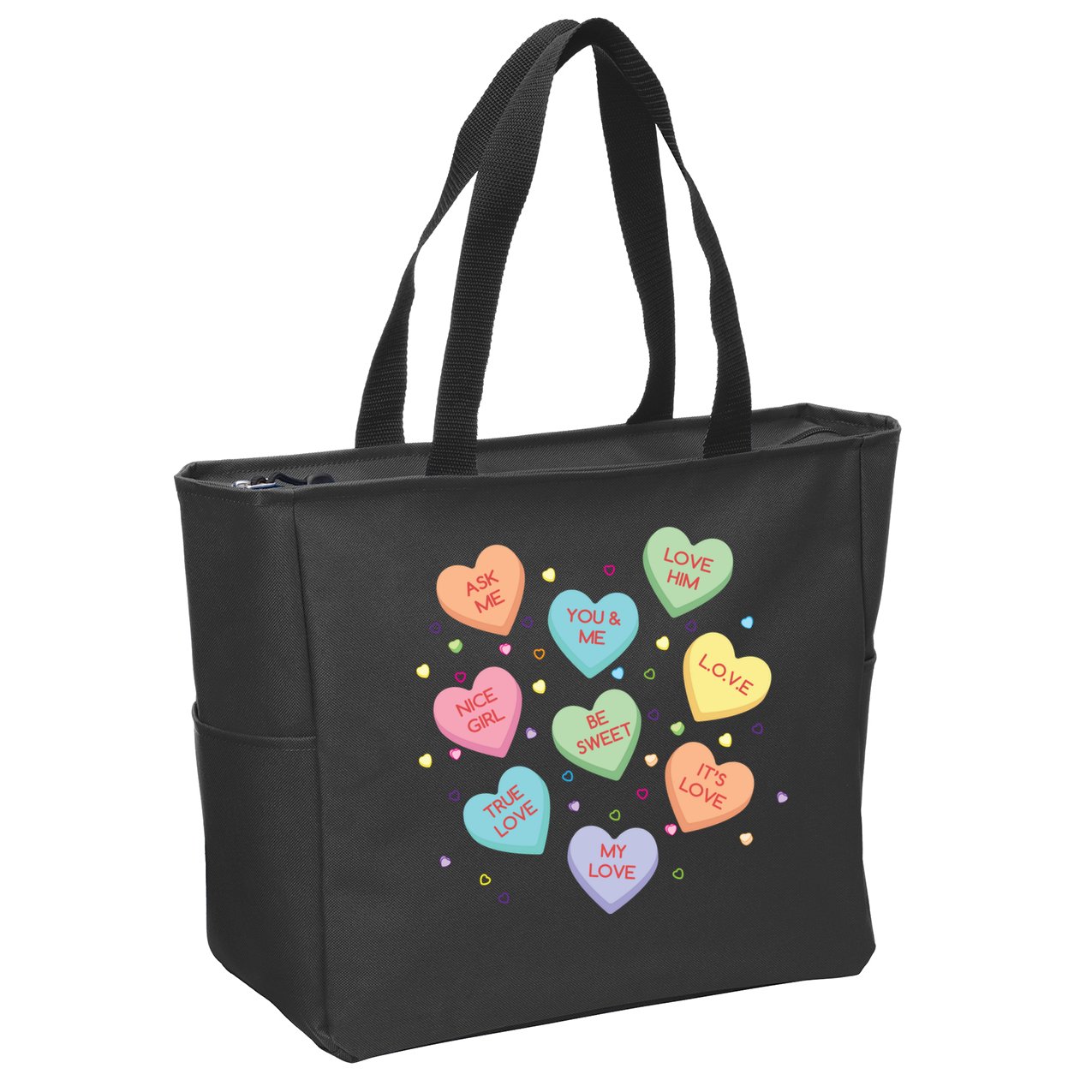 Valentine's Day Candy Hearts Zip Tote Bag