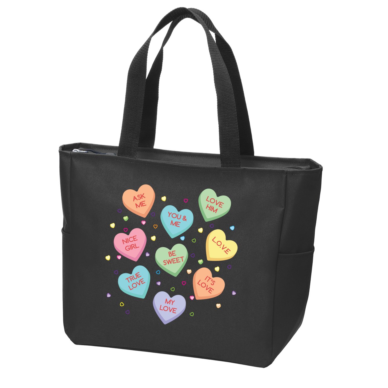 Valentine's Day Candy Hearts Zip Tote Bag