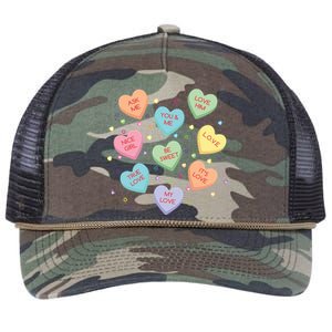 Valentine's Day Candy Hearts Retro Rope Trucker Hat Cap