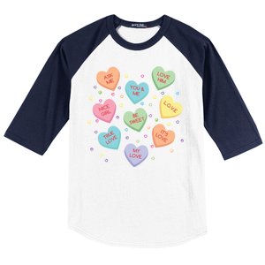 Valentine's Day Candy Hearts Baseball Sleeve Shirt