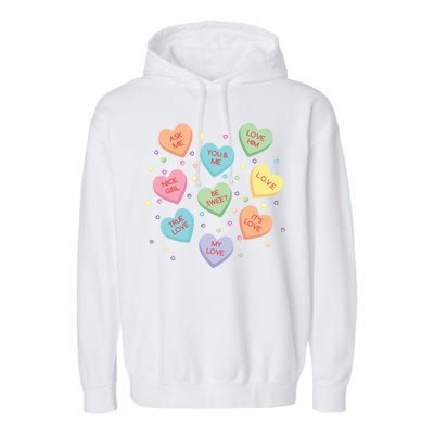 Valentine's Day Candy Hearts Garment-Dyed Fleece Hoodie