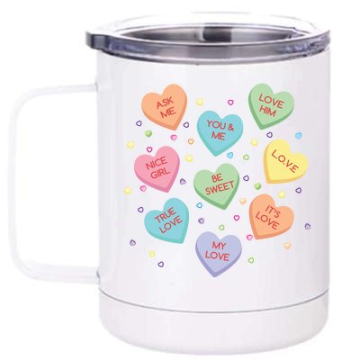 Valentine's Day Candy Hearts 12 oz Stainless Steel Tumbler Cup