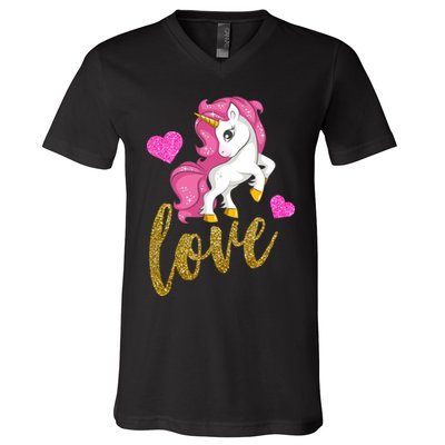 Valentines Day Cute Unicorn Love V-Neck T-Shirt